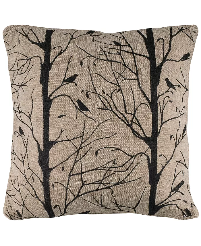 Rizzy Home Sticks Twigs and Bird Polyester Filled Decorative Pillow， 18