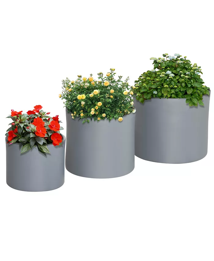 Outsunny 3-Pack Outdoor Planter Set， MgO Flower Pots with Drainage Holes， Outdoor Ready Stackable for Indoor， Entryway， Patio， Yard， Garden