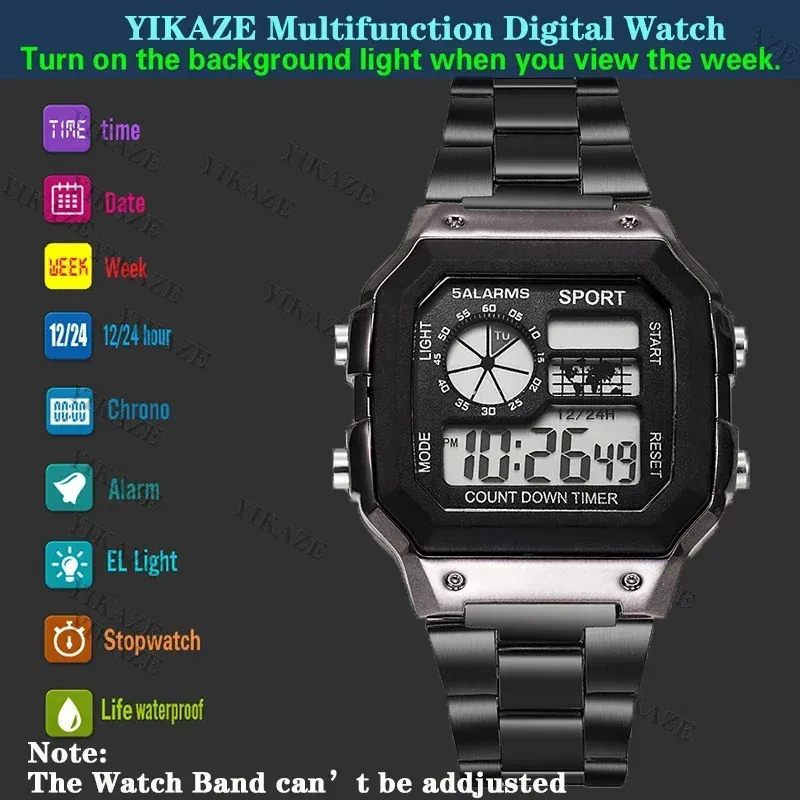 LIUYANGTIAN Luxury Stainless Steel Strap Sport Watches Men Military Digital Watches Waterproof Clock LED Men's Sport Wristwatch