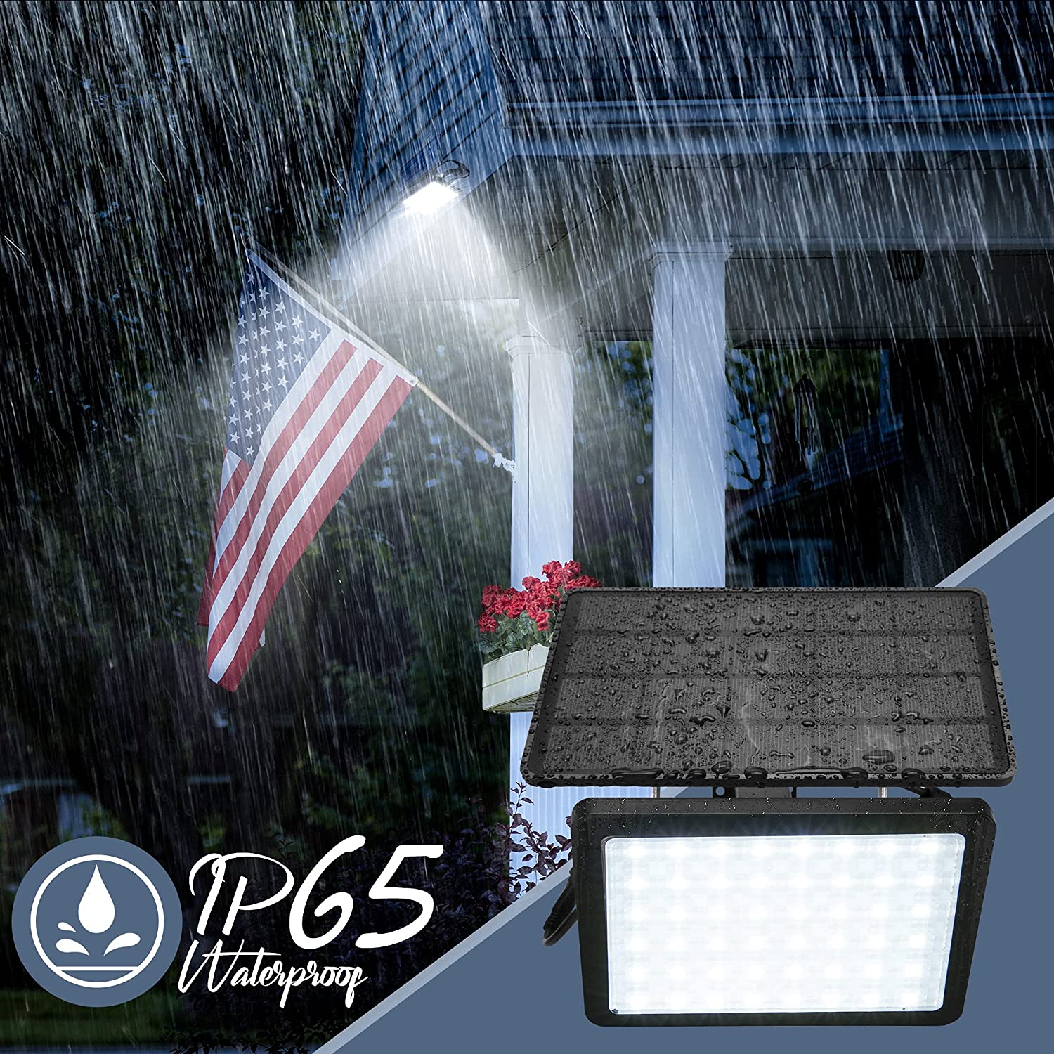 JACKYLED Solar Lights Outdoor Flood Light 1000LM 5500mAh for Wall Porch Shed Barn Garage Waterproof