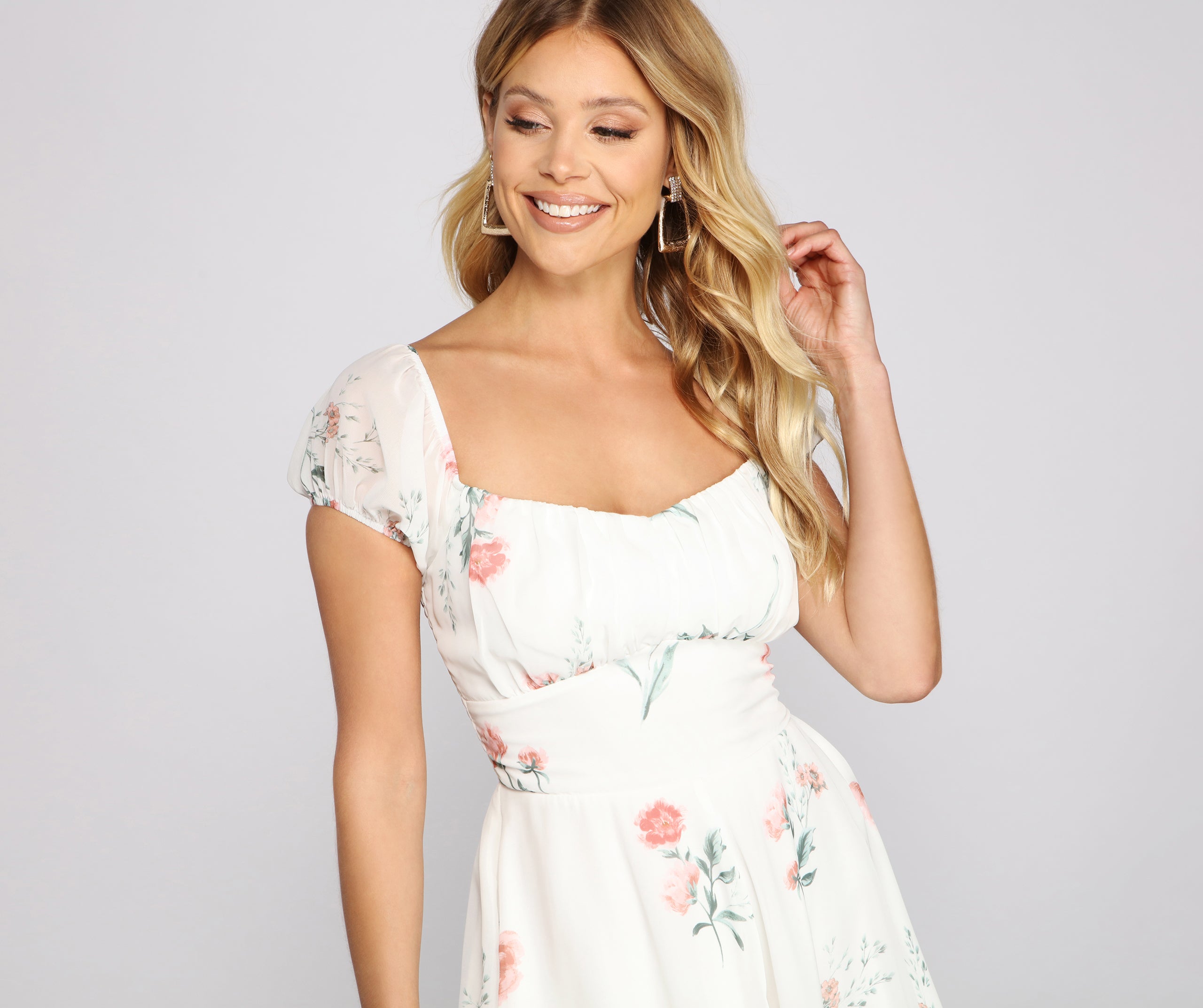 Off The Shoulder Floral Chiffon Romper