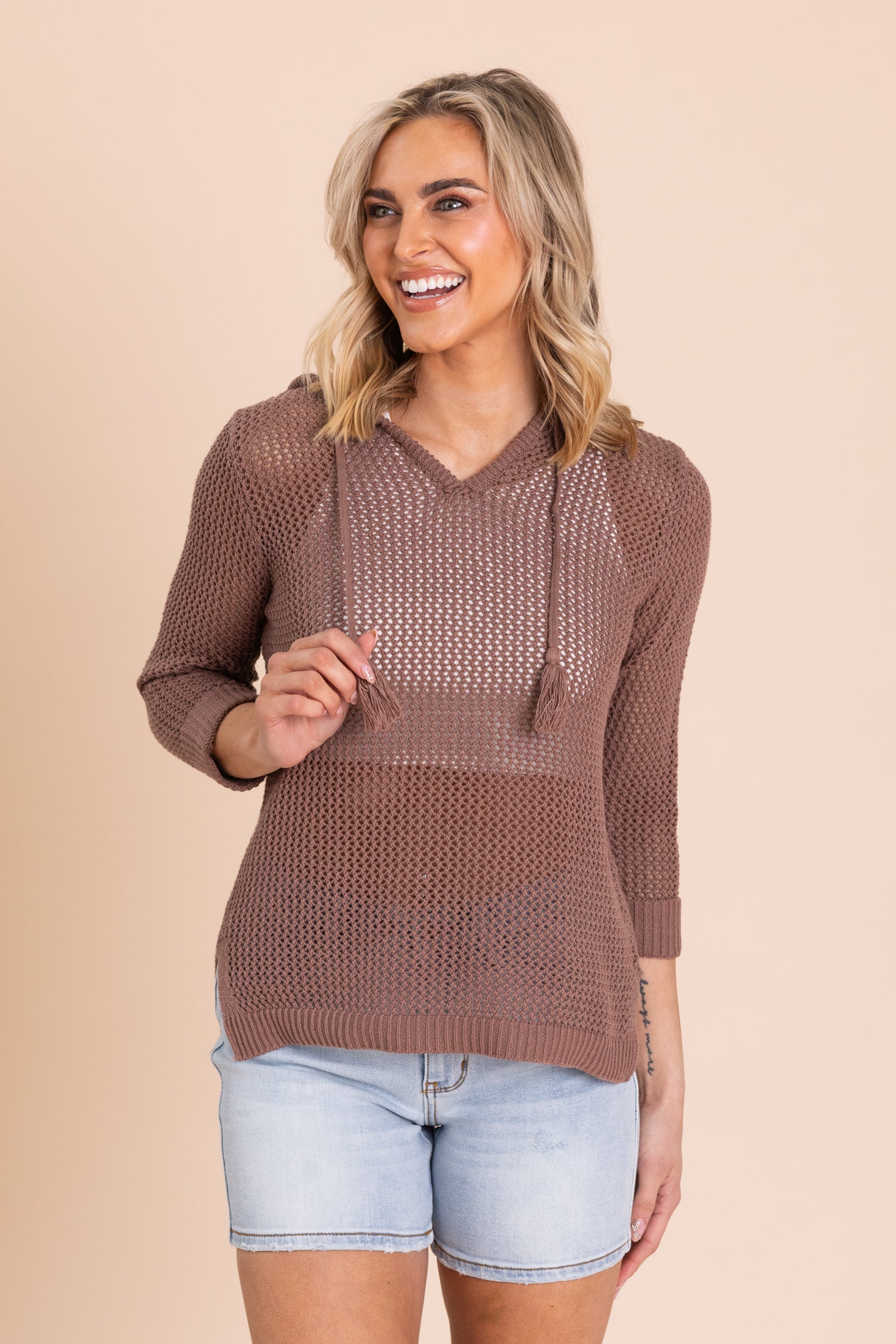 Fish Net Hoodie Lightweight Knit Top