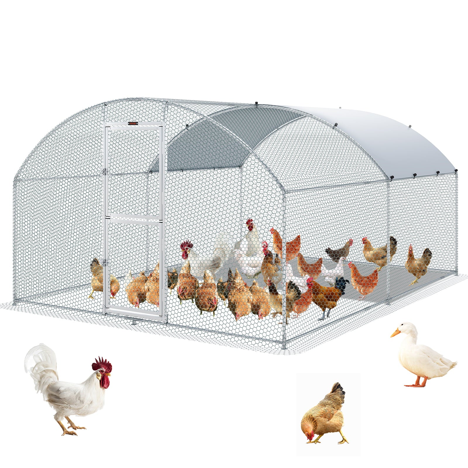 BENTISM Large Metal Chicken Coop Walk-In Chicken Run 13.1x9.8x6.6 ft Dome Roof