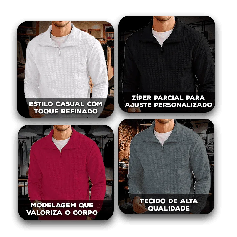 Blusa Masculina Carter™ em Tecido Texturizado com Zíper Parcial / Elegância Casual com Conforto Premium!