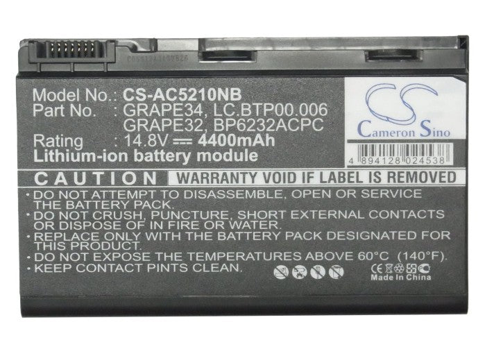 Acer Extensa 5120 Extensa 5210 Extensa Black 148V Replacement Battery BatteryClerkcom Laptop and Notebook