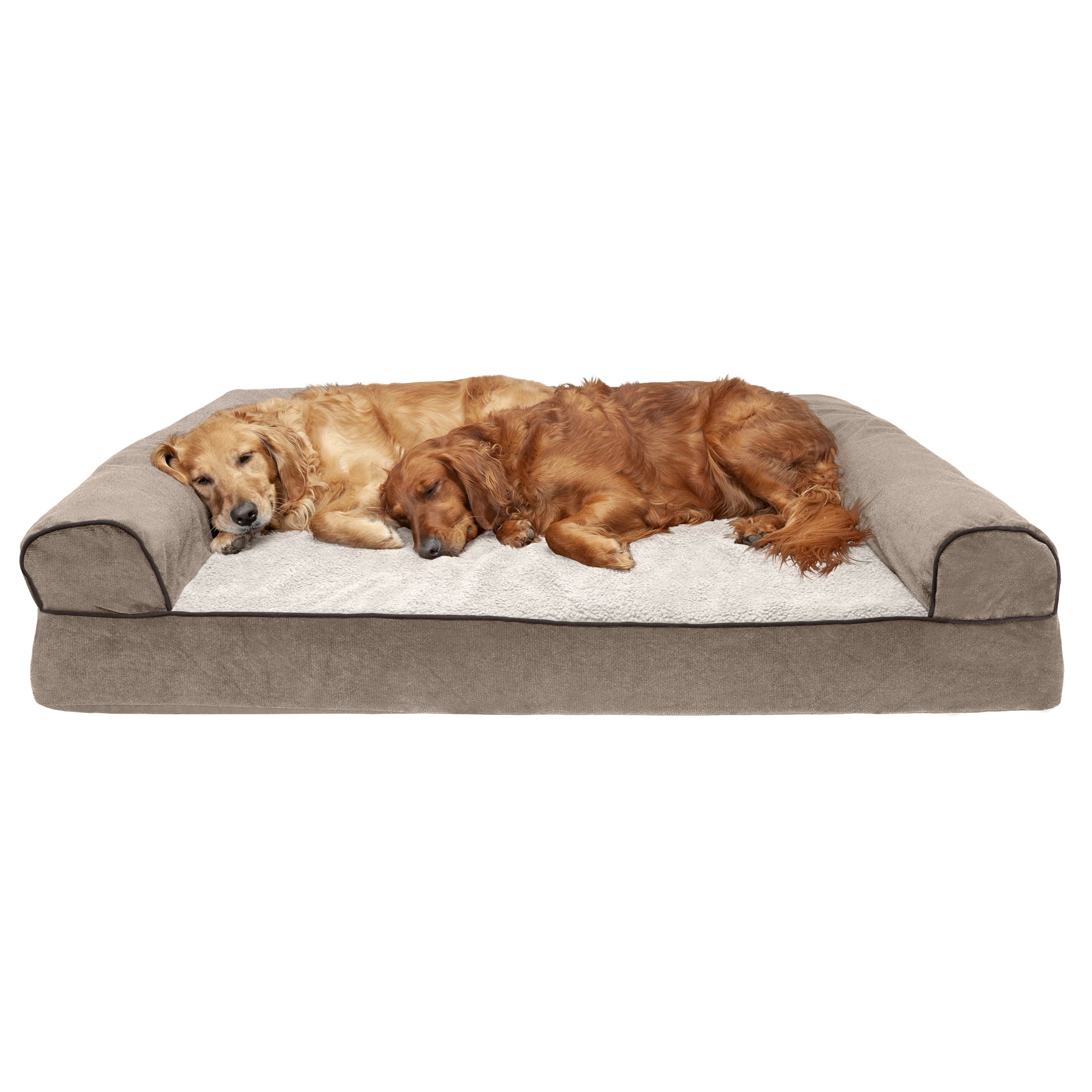 FurHaven Pet Products | Faux Fleece and Chenille Soft Woven Orthopedic Sofa Dog Bed - Cream， Jumbo Plus