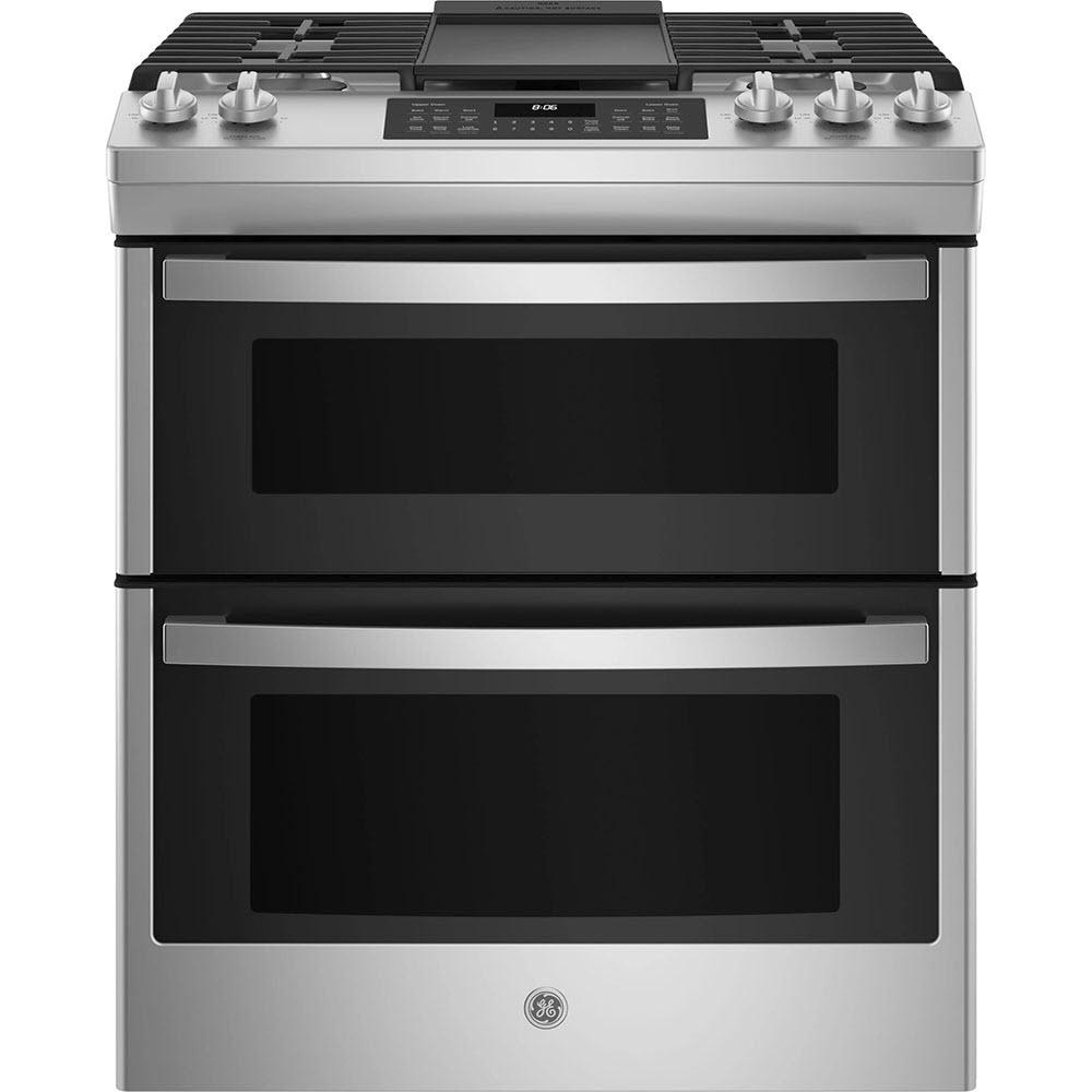 GE 30-inch Slide-in Gas Range with True European Convection Technology JCGSS86SPSS