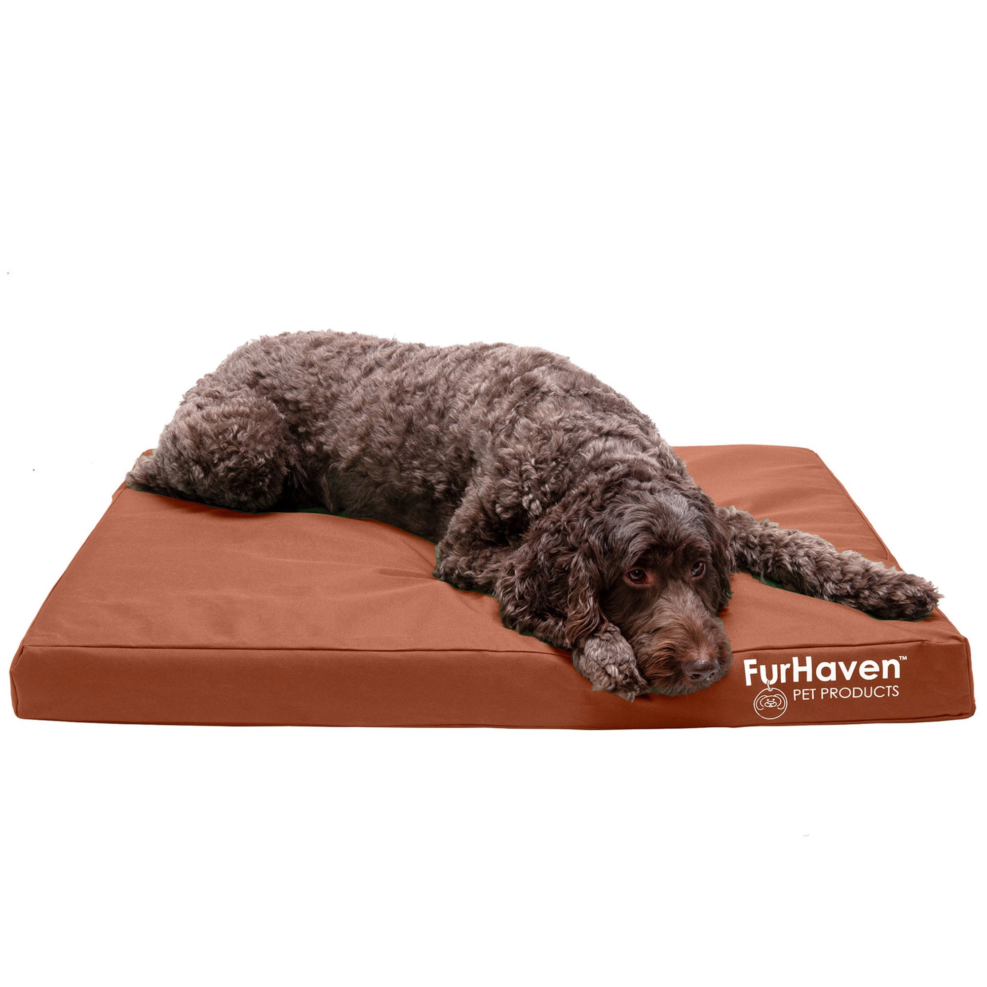 FurHaven | Deluxe Convolute Orthopedic Oxford Indoor/Outdoor Water-Resistant Pet Bed for Dogs and Cats， Chestnut， Large