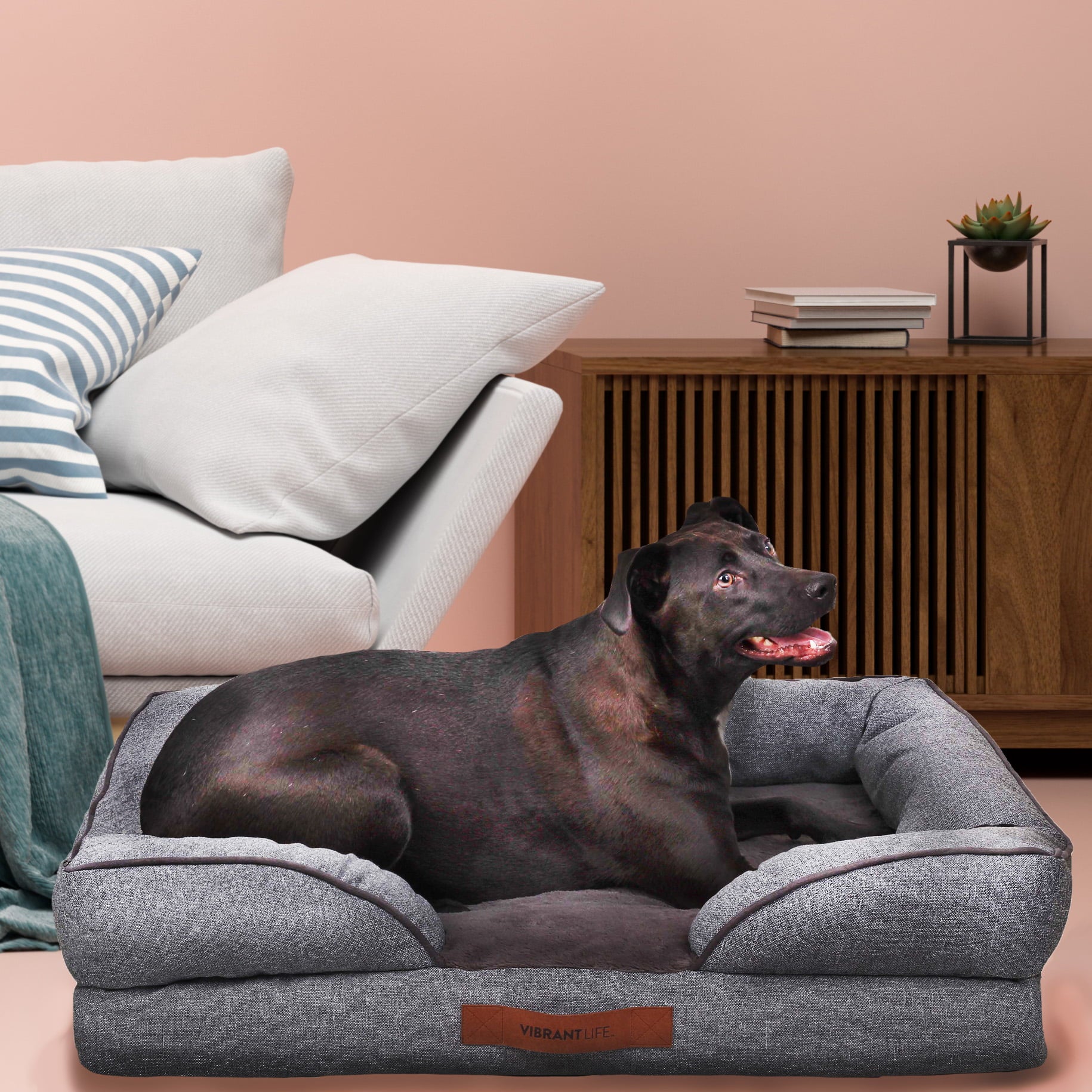 Vibrant Life Large Cozy Orthopedic Sofa-Style Dog and Cat Bed， Gray