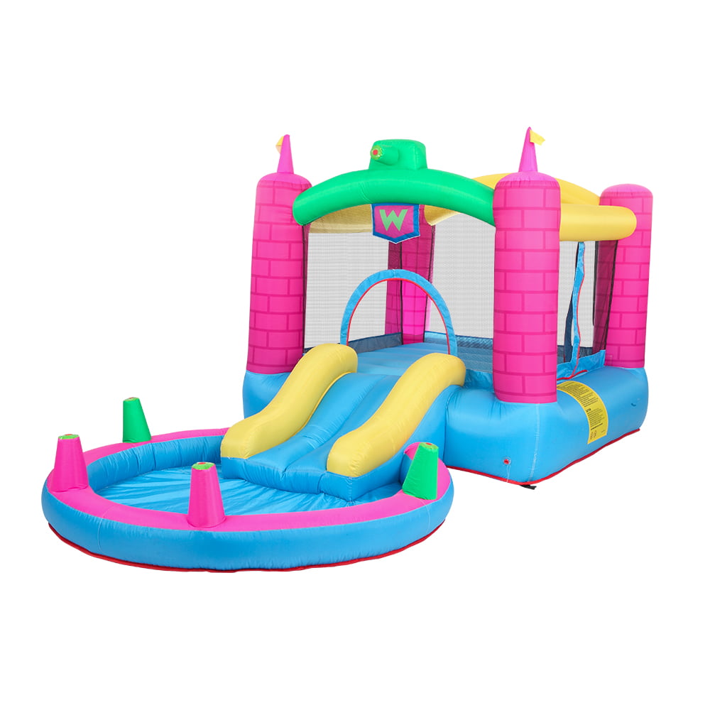 SalonMore Inflatable Bounce House with Blower，Pool and Water Slide and Splash，Multi-color Tank