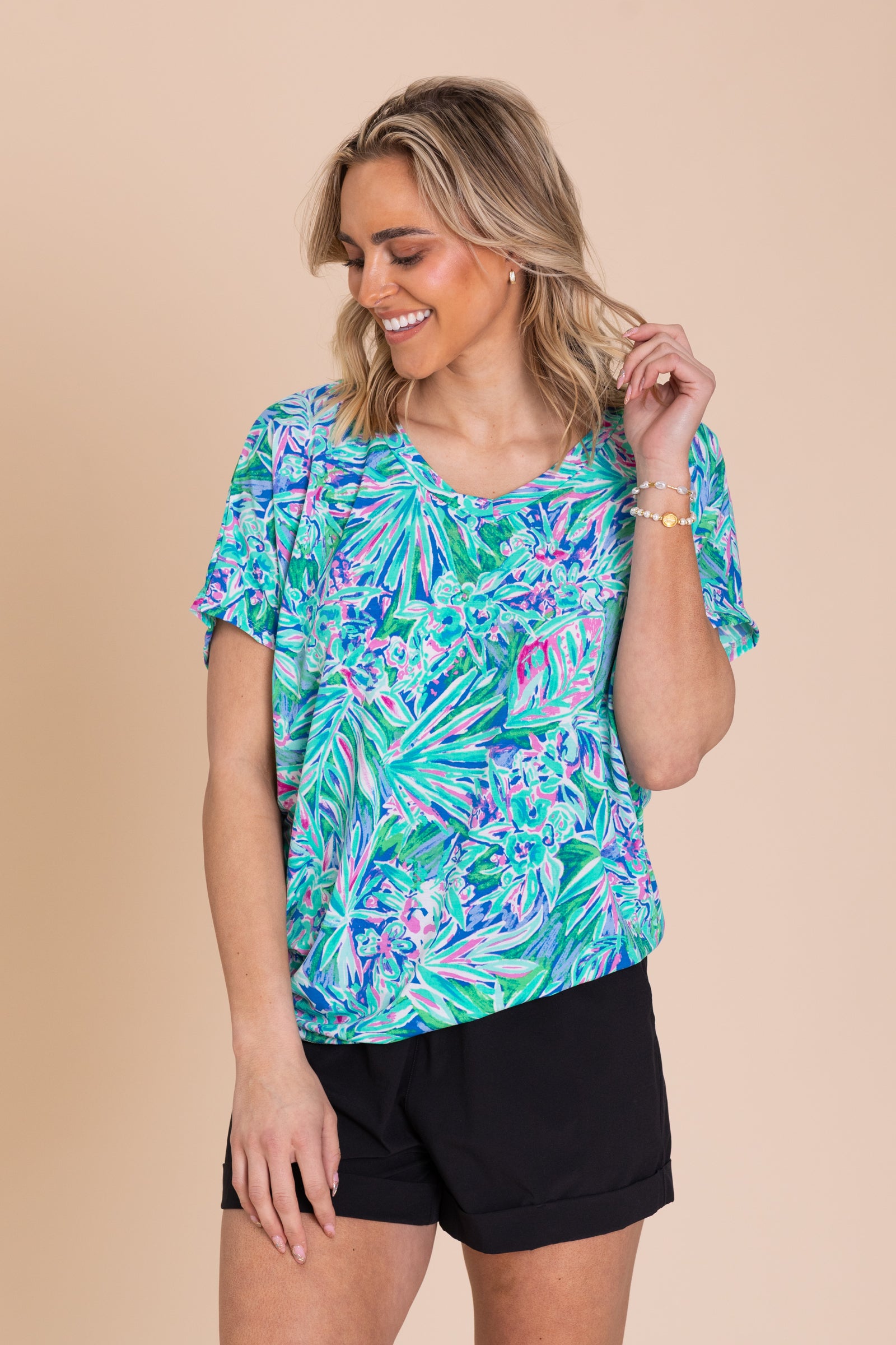 Mint Abstract Dolman Sadie Wrinkle Free Top