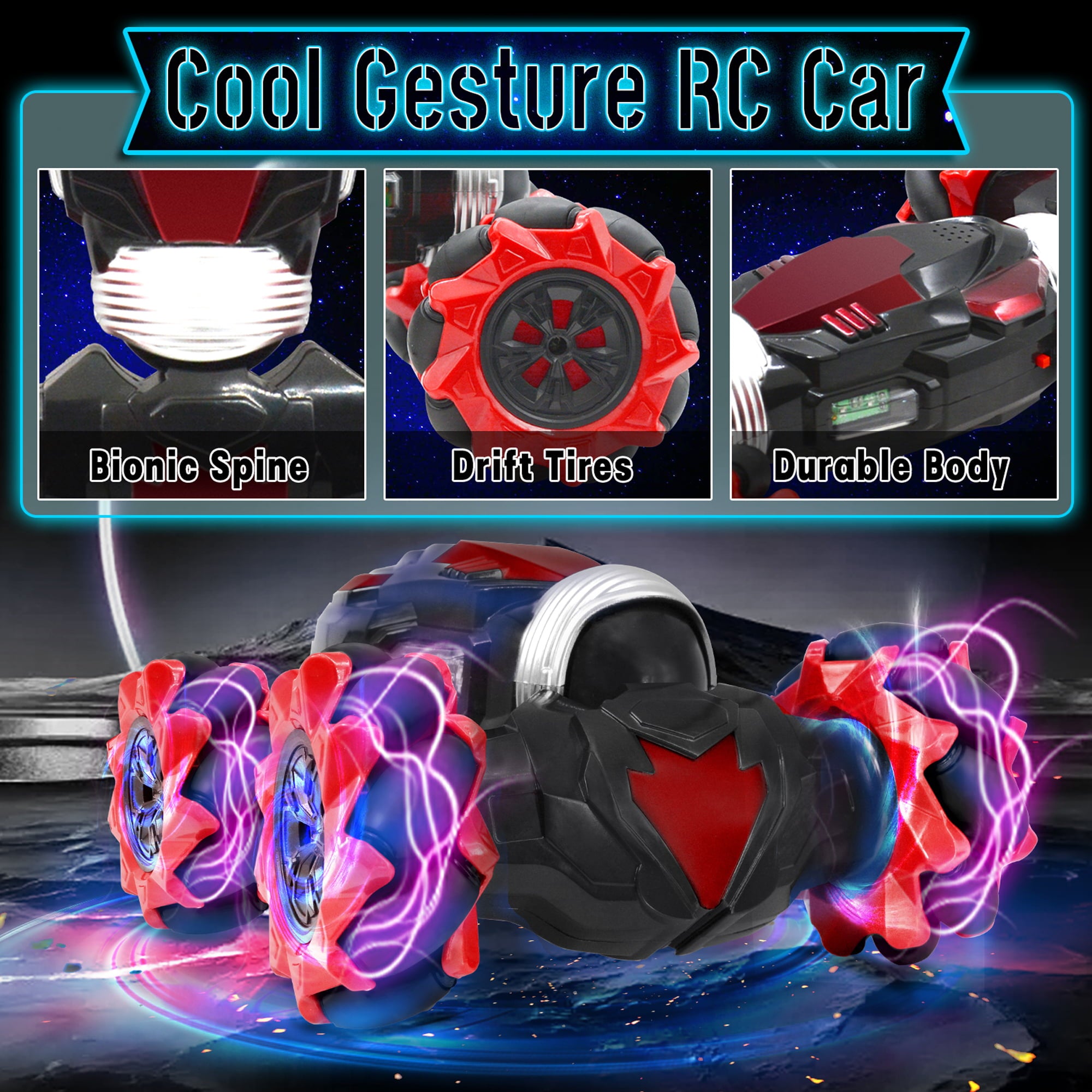 AGNEVE RC Stunt Car 4WD 360° and Double Sided Rotation Toy Car 2.4GHz All-Terrain Dual Mode Twist Remote Control Car with LED Light Music for Kids Gifts