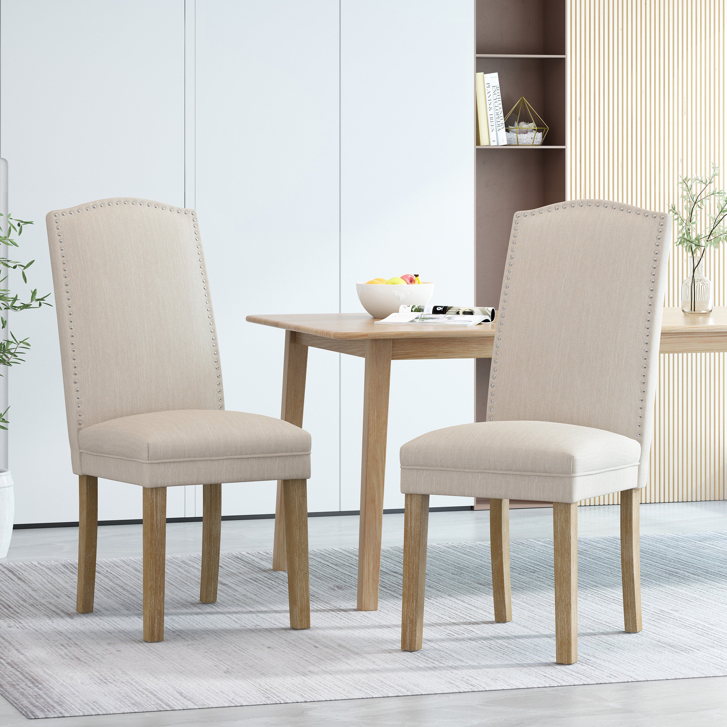 Geromin Contemporary Fabric Dining Chairs with Nailhead Trim, Set of 2