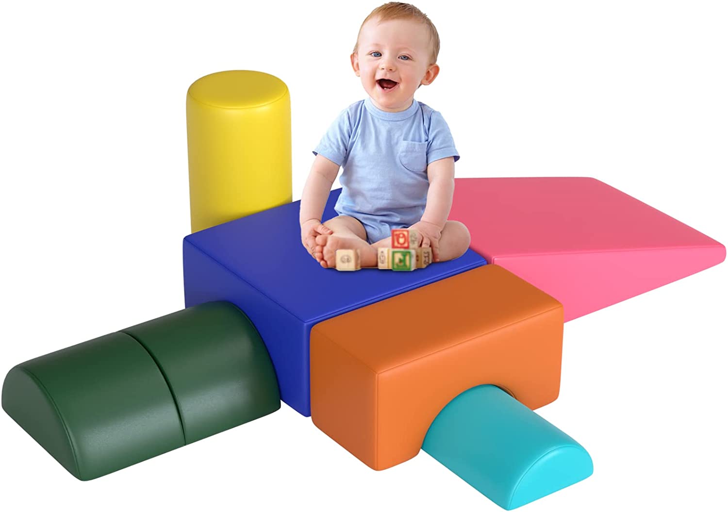 6-Piece Kids Soft Play Corner Climbers Foam Play Set Indoor Climbers for Toddler 1-3，Pink/Blue