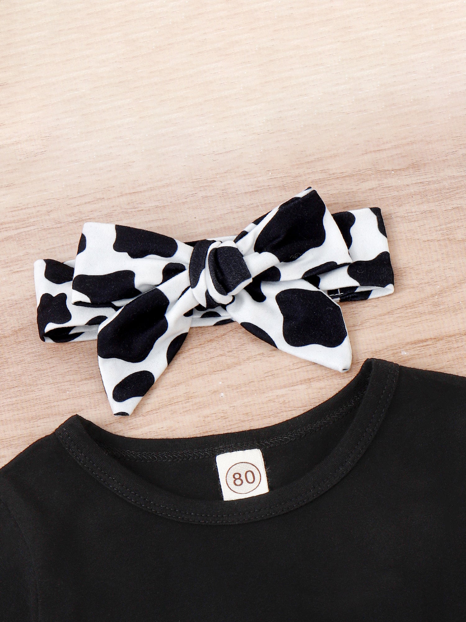 Peyakidsaa Kid Baby Girls Pants Set Short Sleeve Ruffled T-shirt with Bull/Cow Pattern Flare Pants and Headband