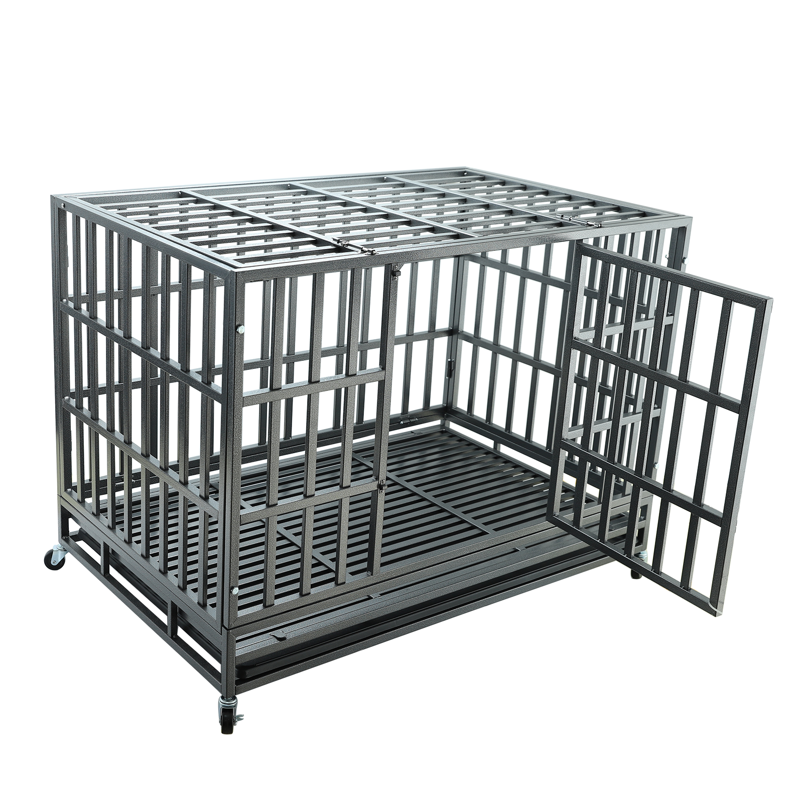 confote 47Inch Heavy Duty Dog Kennel Strong Metal Dog Cage Pet Crate for Medium and Large Dogs with Four Lockable wheels， Removeable Tray