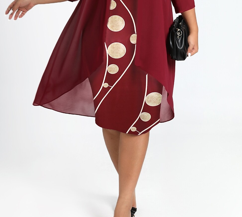 Women's Plus Size Dress Set Graphic Round Neck 3/4 Length Sleeve