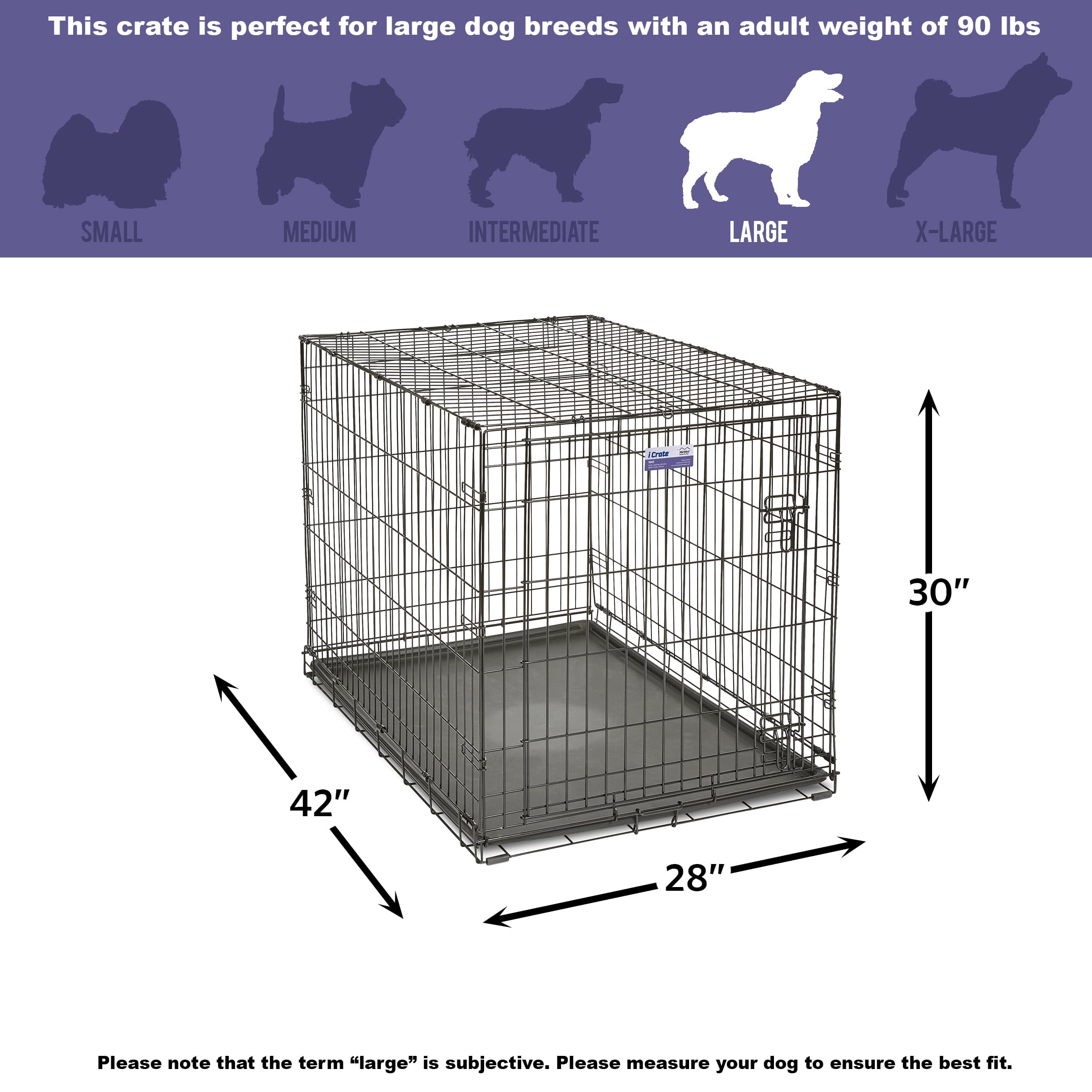 Large Dog Crate | MidWest iCrate Folding Metal Dog Crate | Divider Panel， Floor Protecting Feet， Leak-Proof Dog Pan | 42L x 28W x 31H Inches， Large Dog