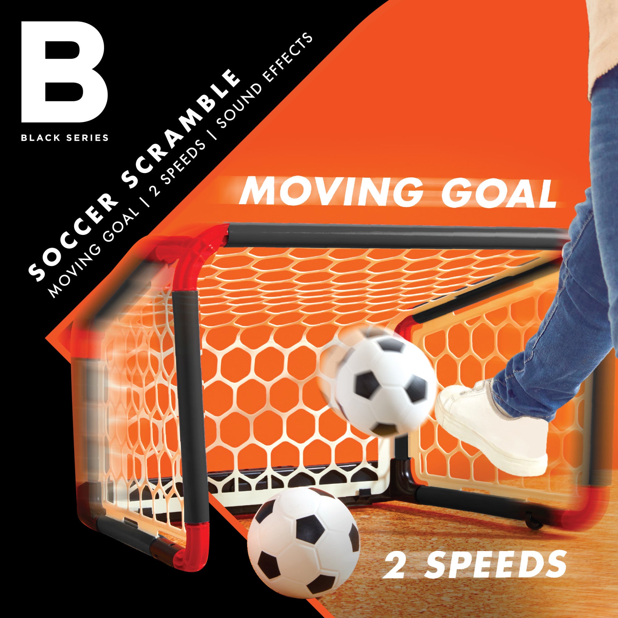 Black Series Soccer Scramble Motorized Goal， With 2 Balls， Sound Effect， Motorized Goal With 2 Speed Levels， Indoor Fun For Family And Friends， Age 8+
