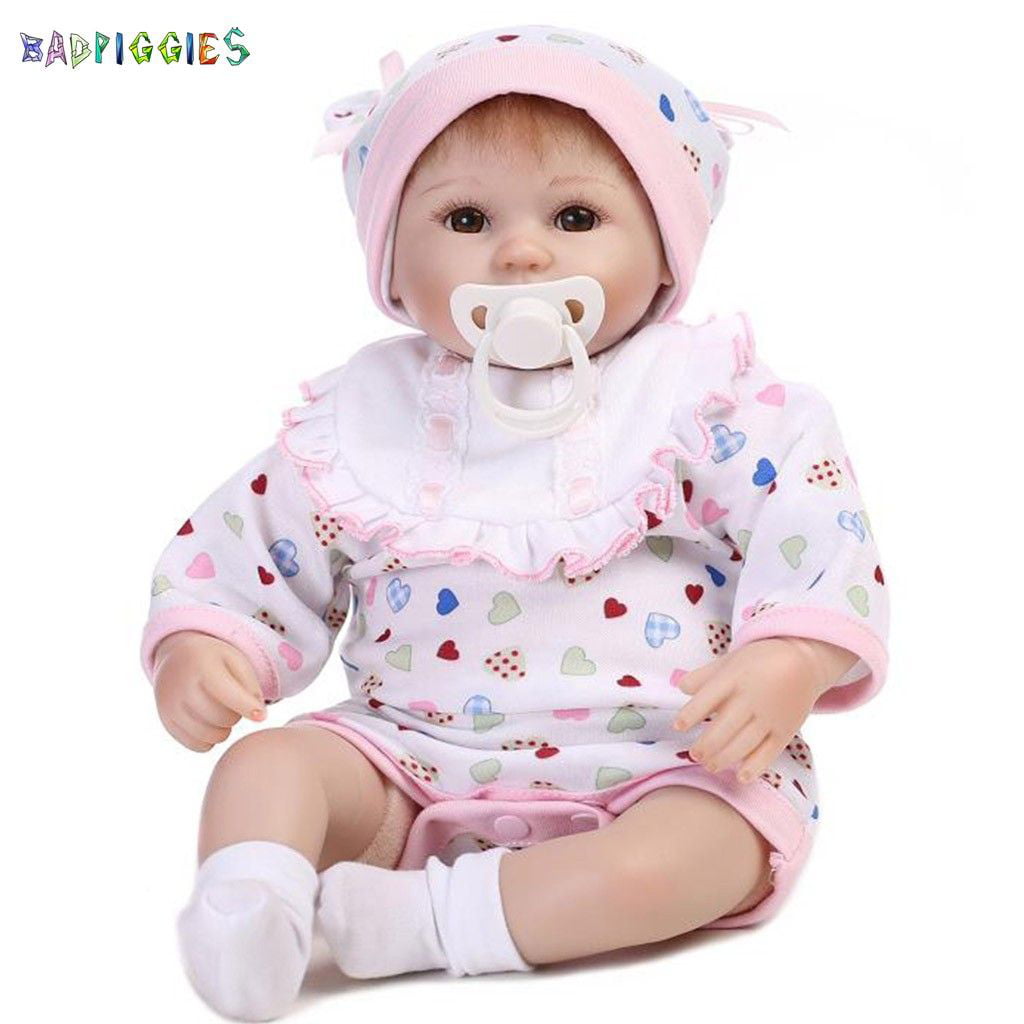 BadPiggies 17" Realistic Newborn Reborn Baby Doll Girl Silicone Vinyl Baby Weighted Soft Body Lifelike Doll Xmas Gift