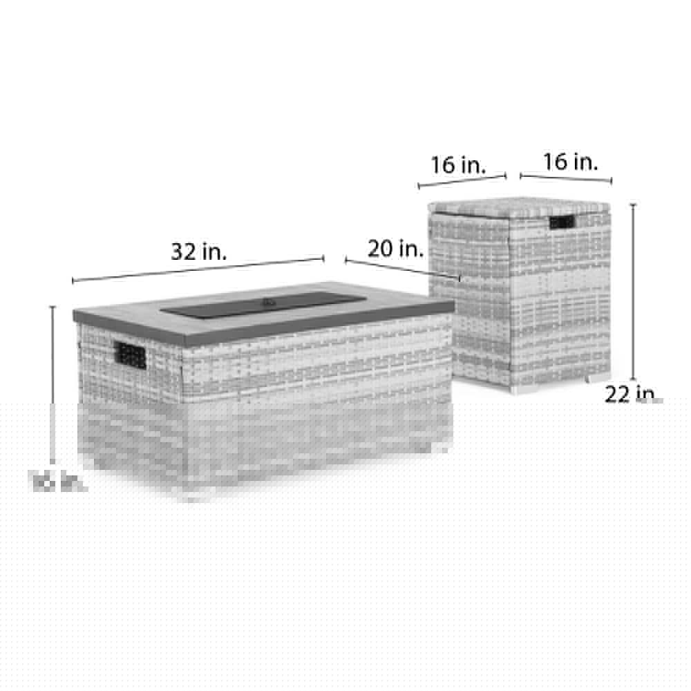 RST BRANDS Cheyenne 32 in x 16 in Rectangular Wicker Propane Fire Pit Table in Brown with Propane Storage and Protective Cover
