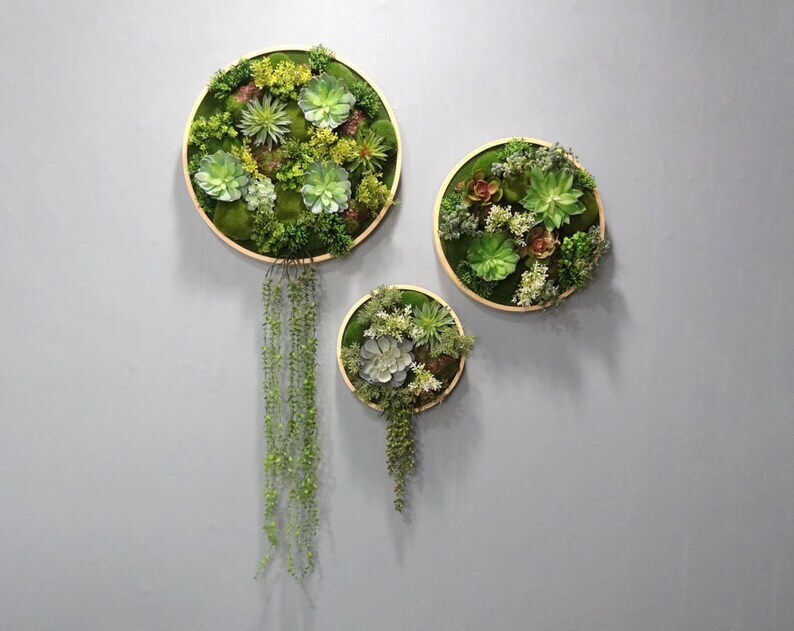 Realistic Faux Artificial Succulents Living Wall Art Decor Wood Framed