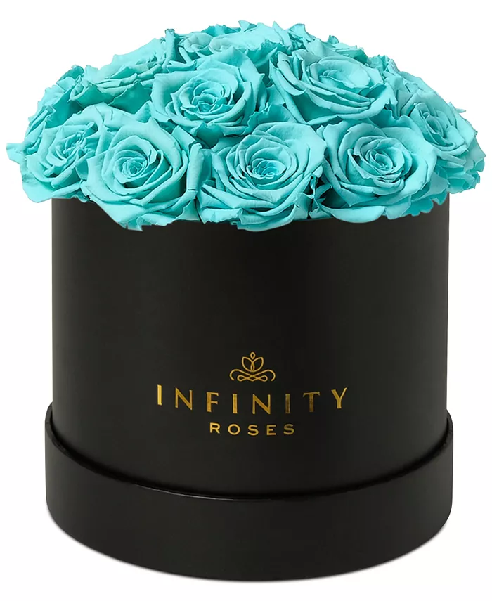 Infinity Roses Round Box of 16 Tiffany Blue Real Roses， Preserved To Last Over A Year