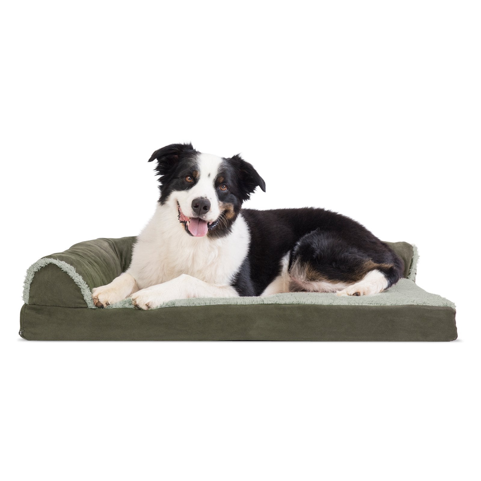 Furhaven Two-Tone Faux Fur and Suede Deluxe Chaise Lounge Orthopedic Sofa Dog Bed