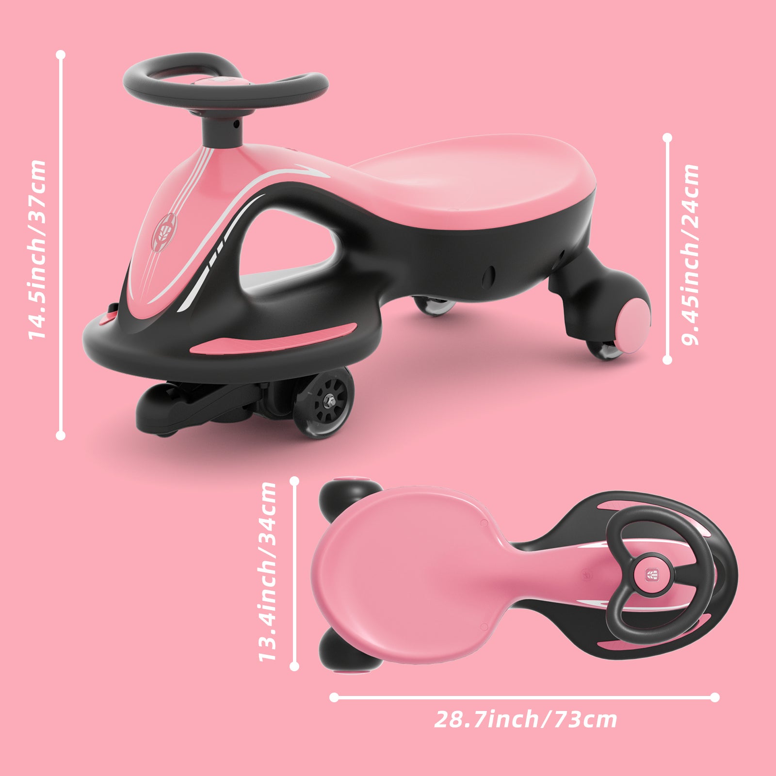 XJD 2 in 1 Electric Pedal and Push Ride On Toy Wiggle Car with Flashing Anti-Rollover Wheel， Adjustable Length and Music for Kids Unisex，Pink