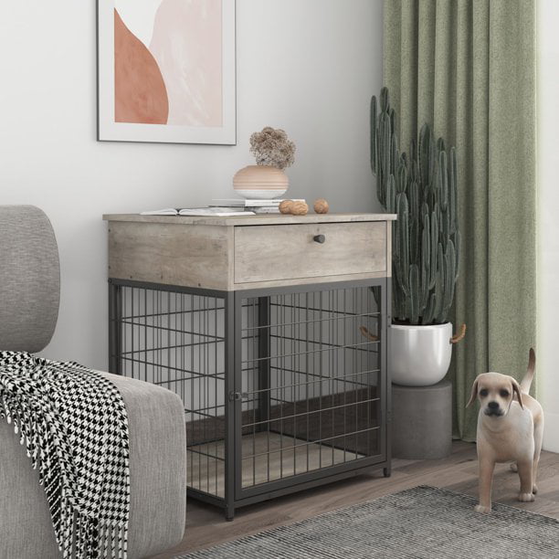 Dog Crates for Small Dogs， Wooden Small Dog Crate Furniture with Drawer