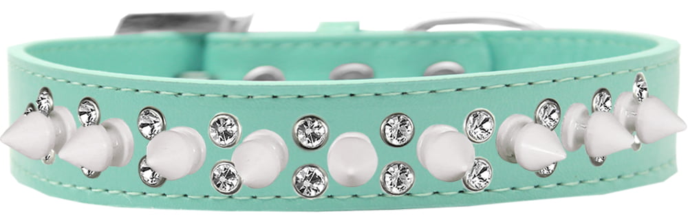 Double Crystal And White Spikes Dog Collar Size Size 12 Aqua