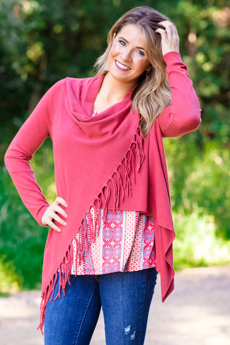 Terra Cotta Fringe Trim Cardigan