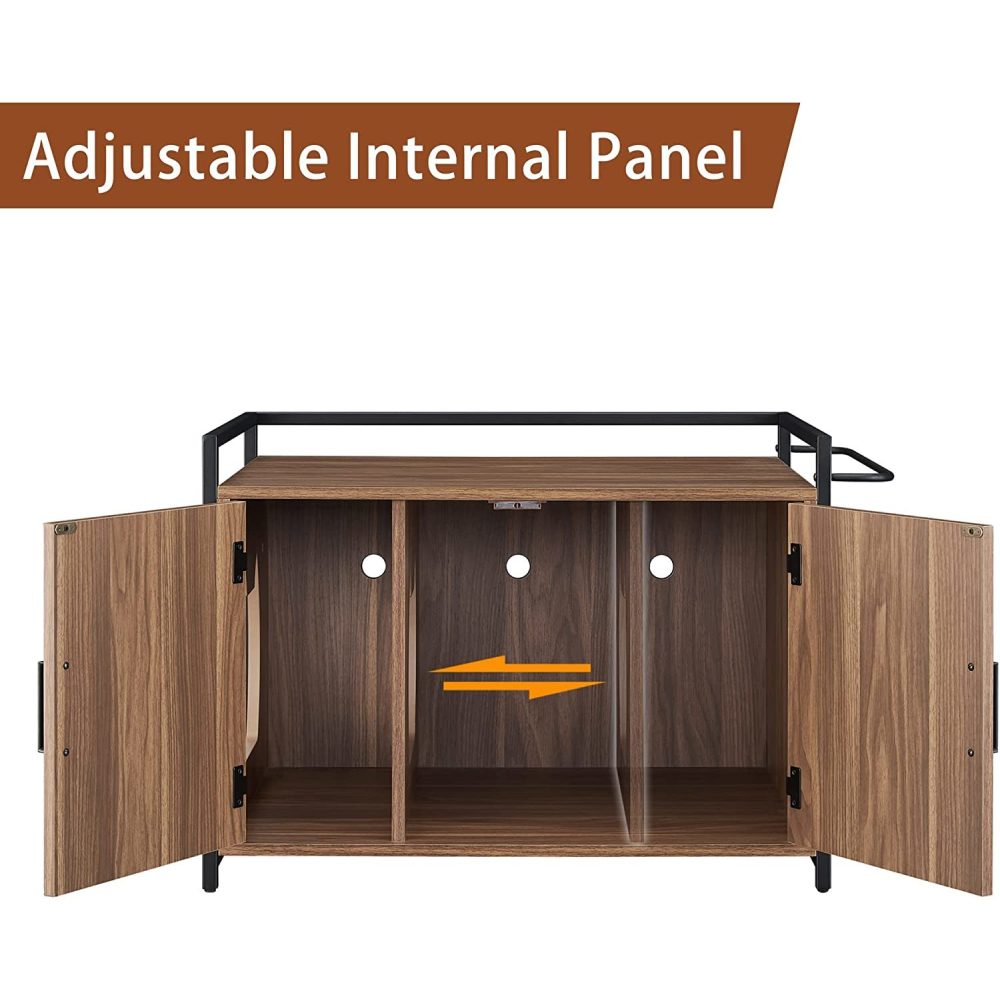 Penck Hidden Cat Litter Box Furniture with Ventilation and Bench Seat， Pet Crate with Iron and Wood Sturdy Structure