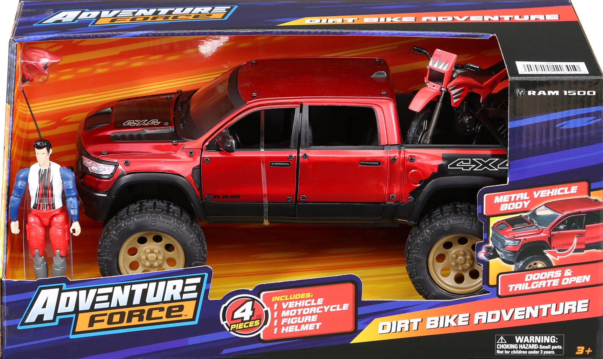 Adventure Force Free Wheeling Metal Vehicle Playset RAM Truck， Bike Child 3 and up