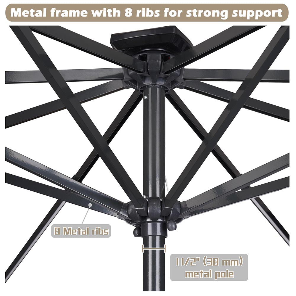 Yescom Solar Umbrella w/ Lights Tilt Market Umbrella 10ft 8-Rib