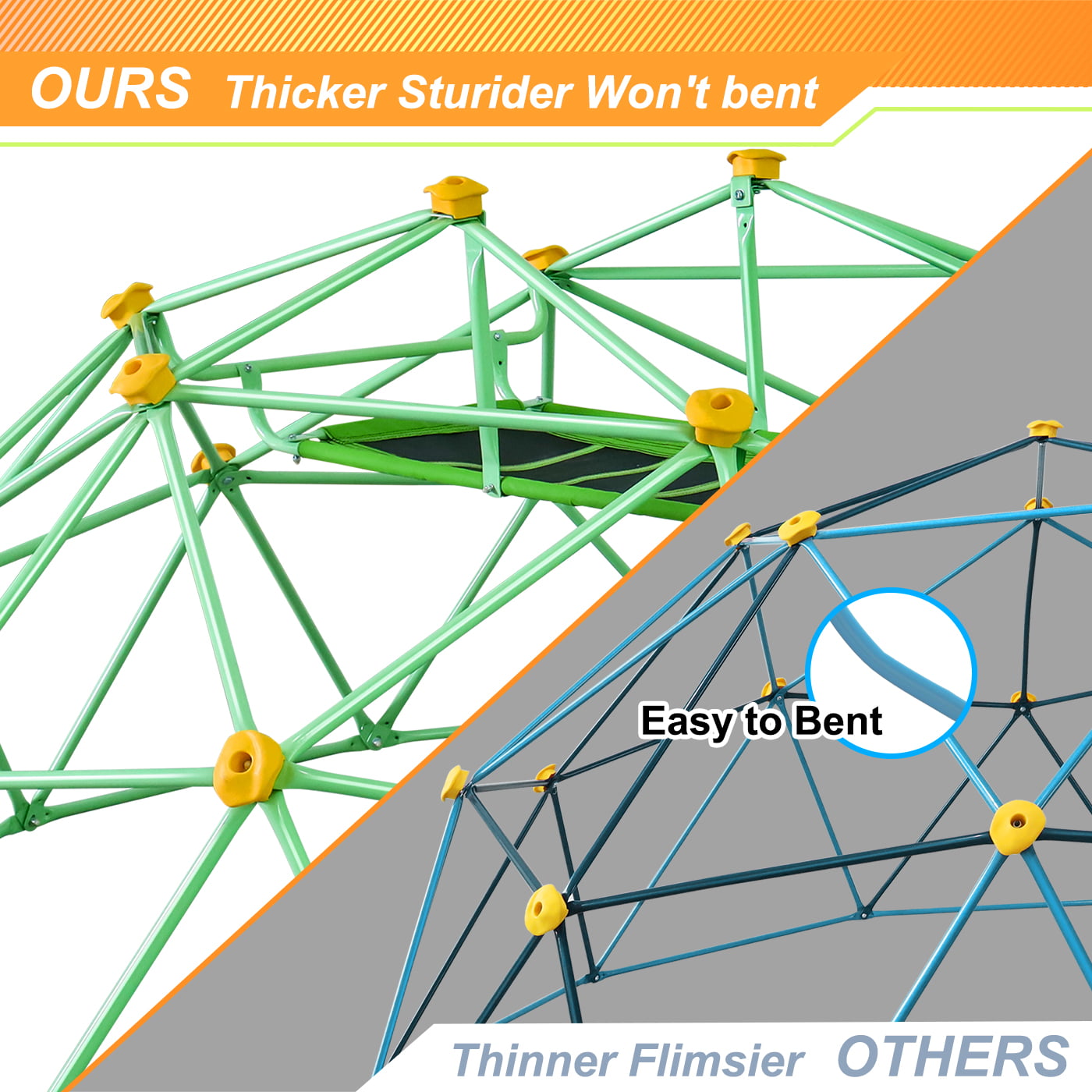SMkidsport 8 FT Climbing Dome with Slide， Geometric Dome Climber for Kids 3-8， High Load Capacity， Anti-Rust and UV-Resistant Steel
