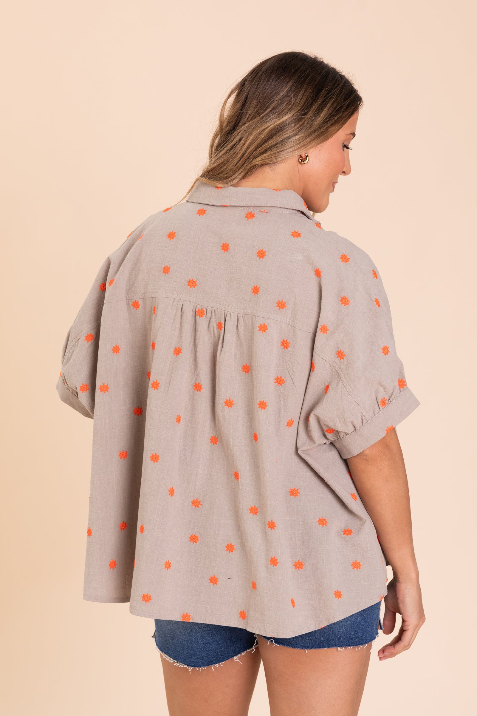 Ash Mocha Embroidery Detailing Linen Shirt