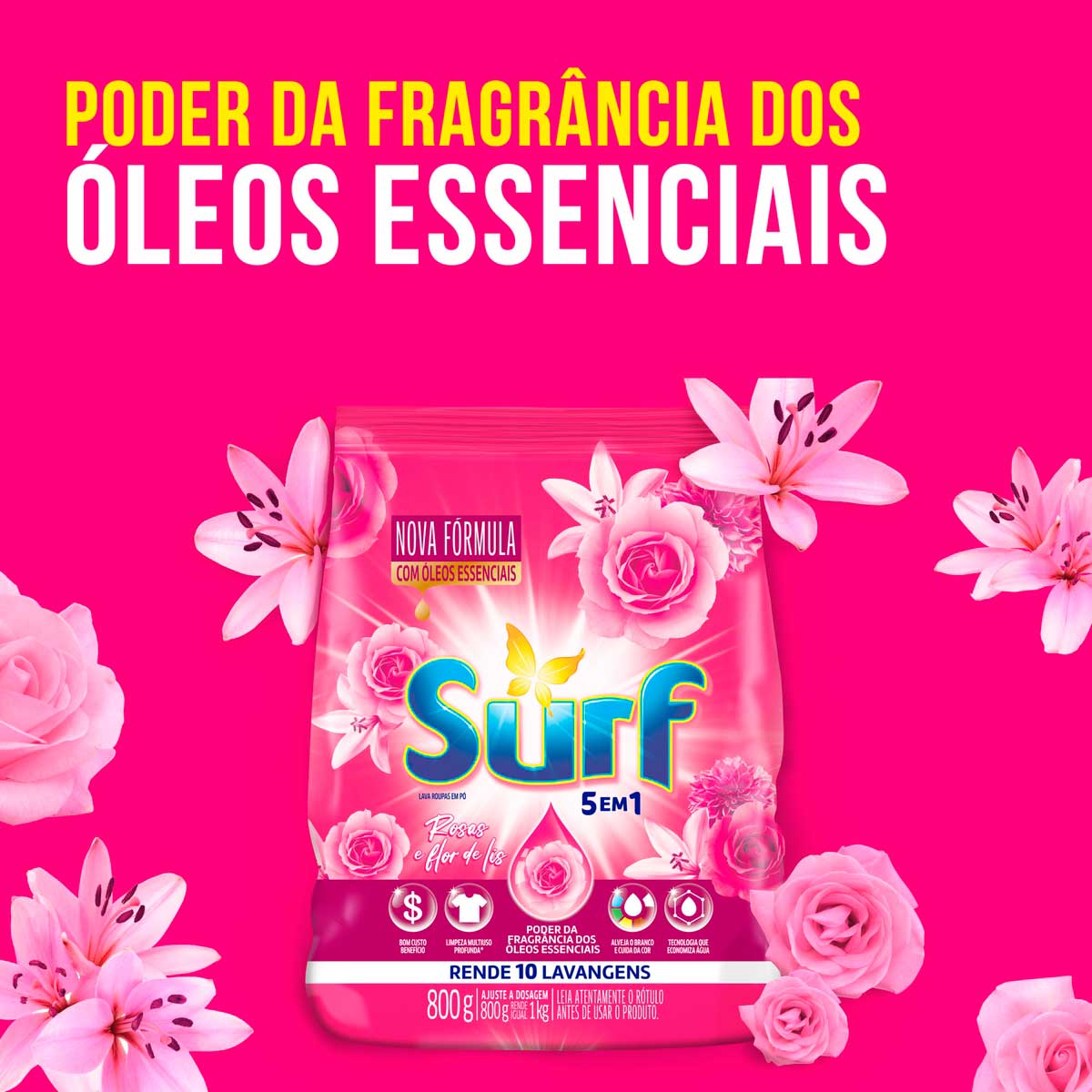 Lava Roupas Sanitizante em Po Surf 5 em 1 Rosas e Flor de Lis 800 g