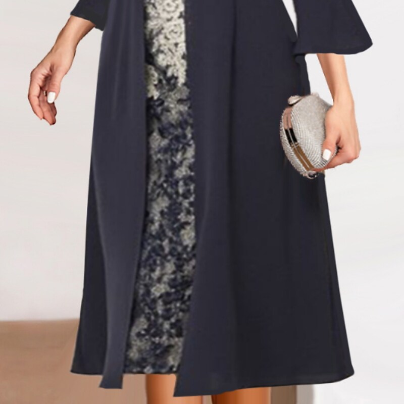 Women's Dress Set Two Piece Dress Knee Length Dress Black Long Sleeve Print Jacquard Fall Winter V Neck Fashion Formal Modern 2022 S M L XL 2XL 3XL