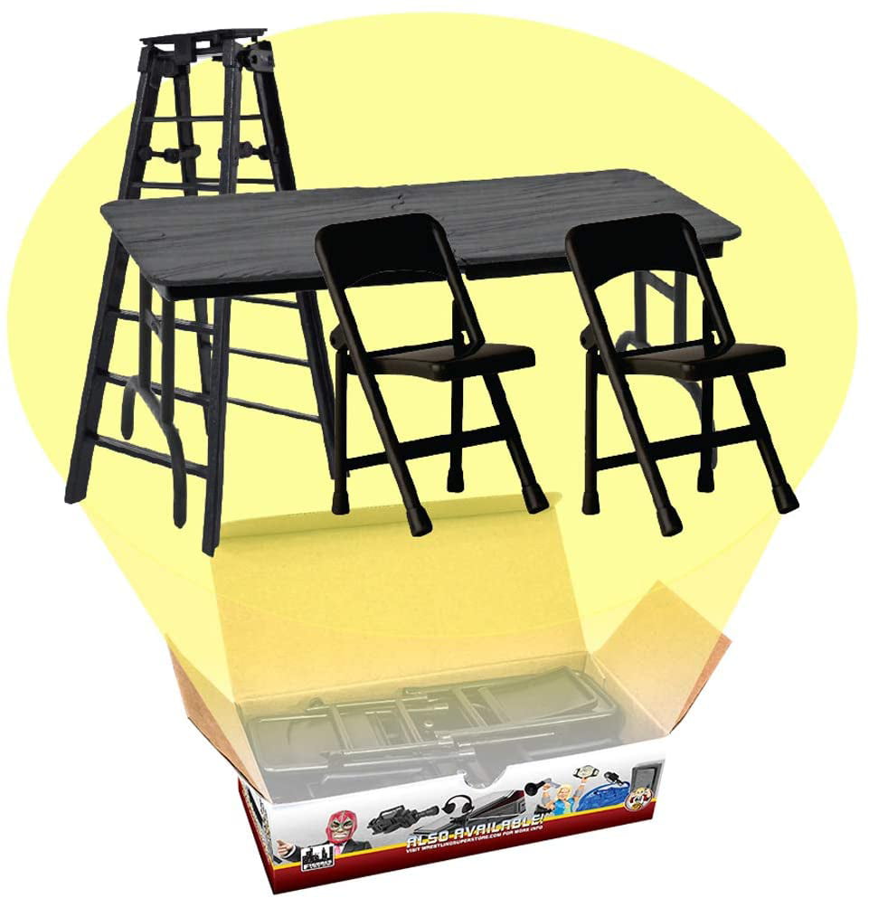 ULTIMATE Ladder， Table and Chairs Black Playset for Wrestling Action Figures