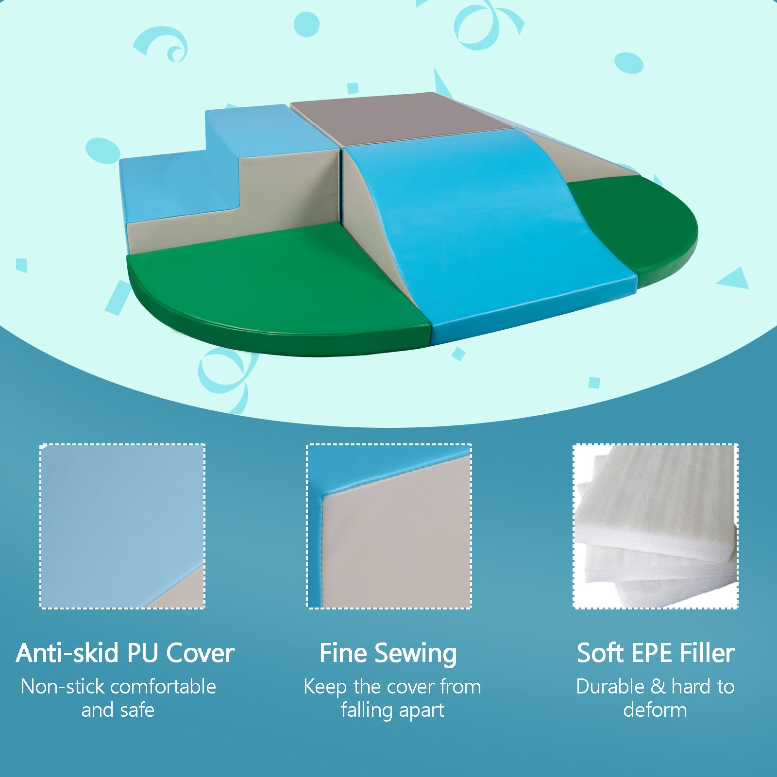 Polar Aurora 6-Piece Soft Foam Corner Climber with Slide Crawl Foam Play Set for Toddlers 1-3 Babies