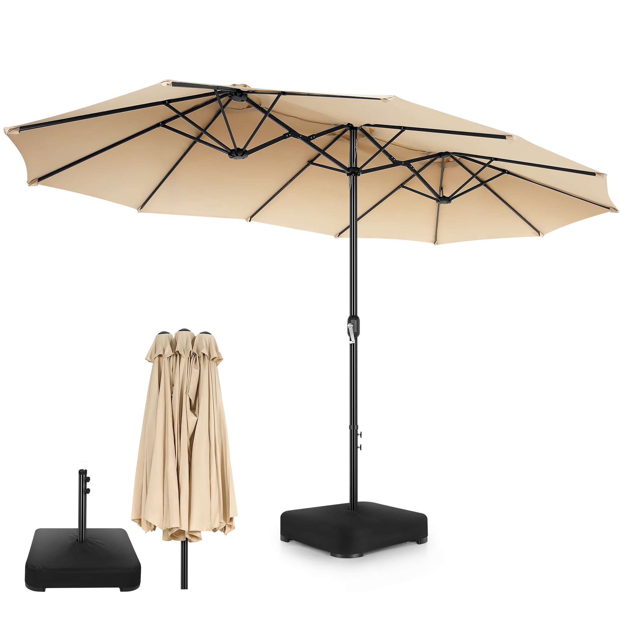 SEJOV 15ft Patio Umbrella with Base Included, Double-Sided Market Umbrella with Crank Large Outdoor Umbrella Rectangular Umbrellas for Patio Table