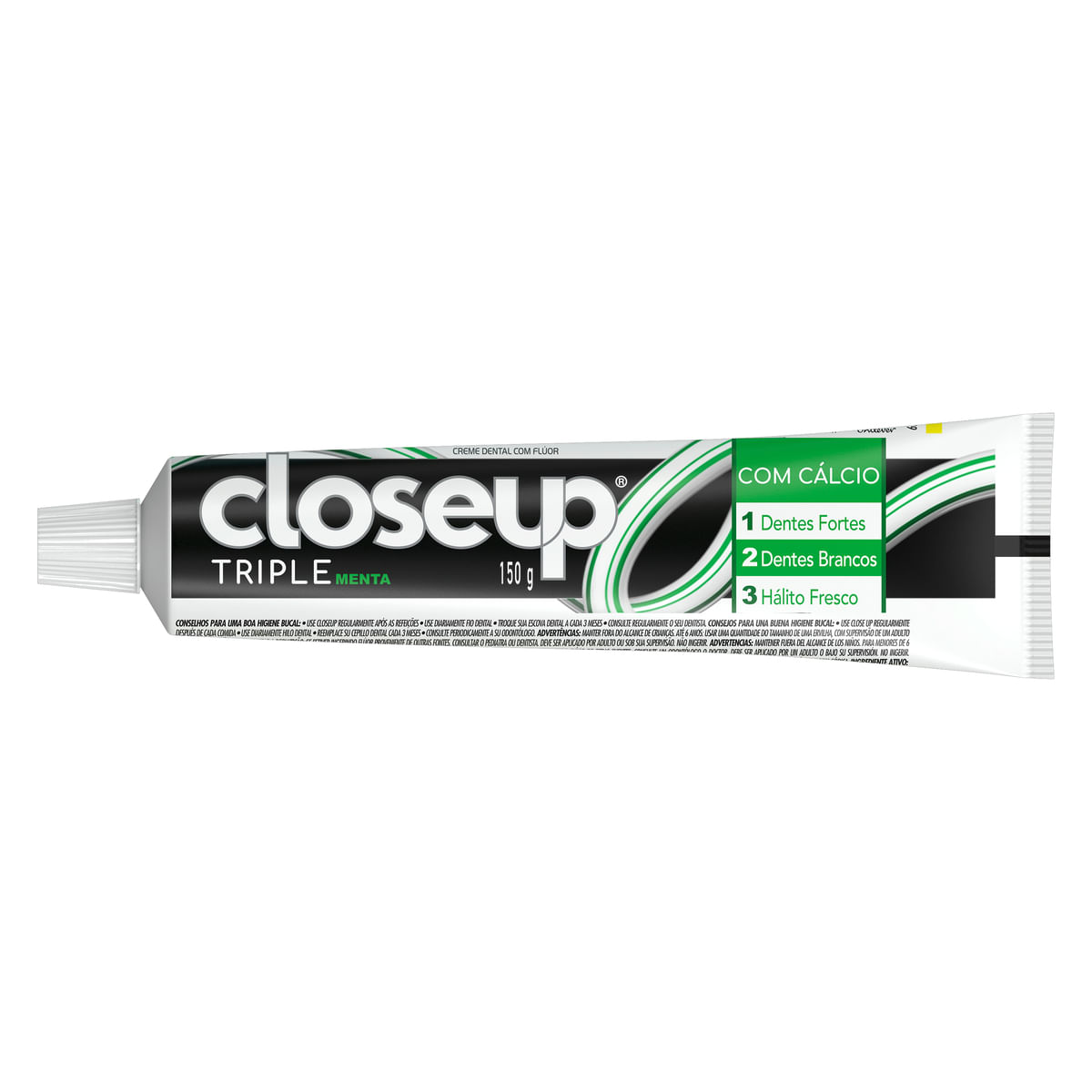 Creme Dental com Fluor e Calcio Menta Triple Caixa Closeup 150 g