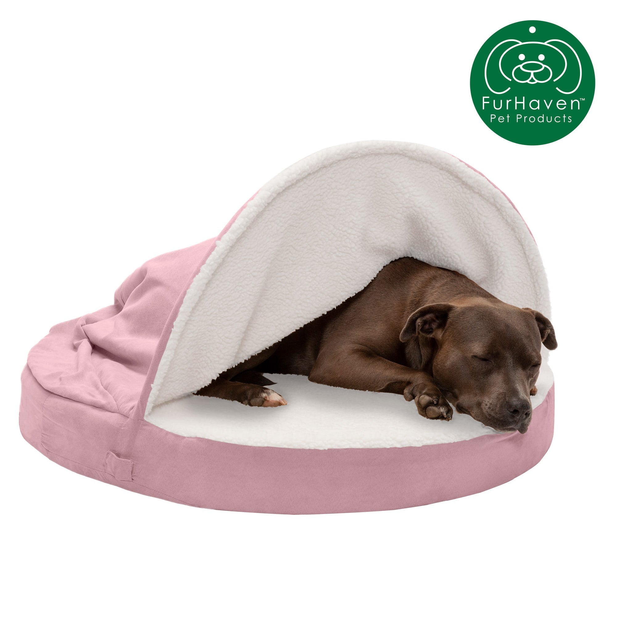 FurHaven | Cooling Gel Faux Sheepskin Snuggery Pet Bed for Dogs and Cats， Pink， 35-Inch