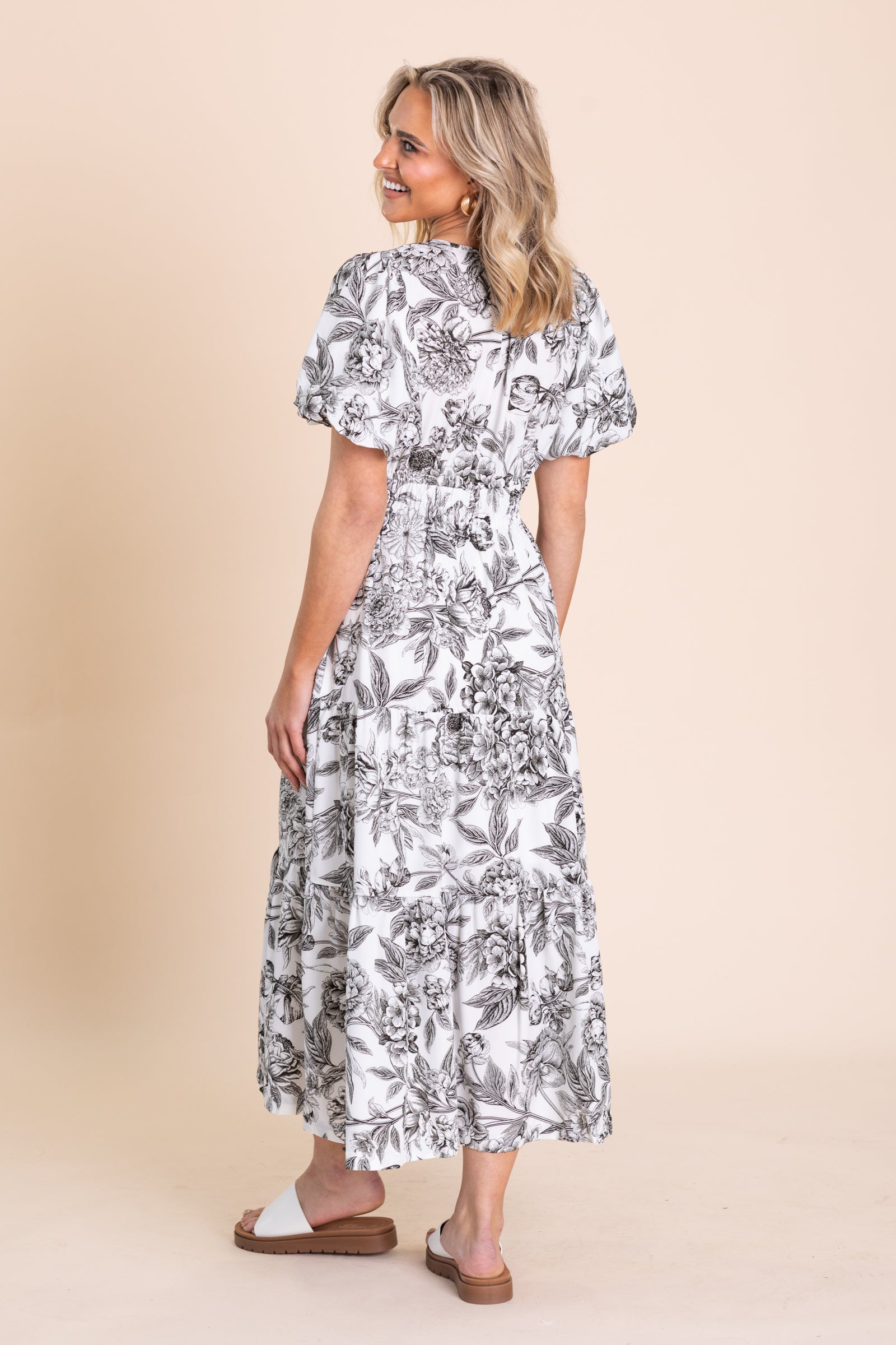 Black And White Floral Print Maxi Dress