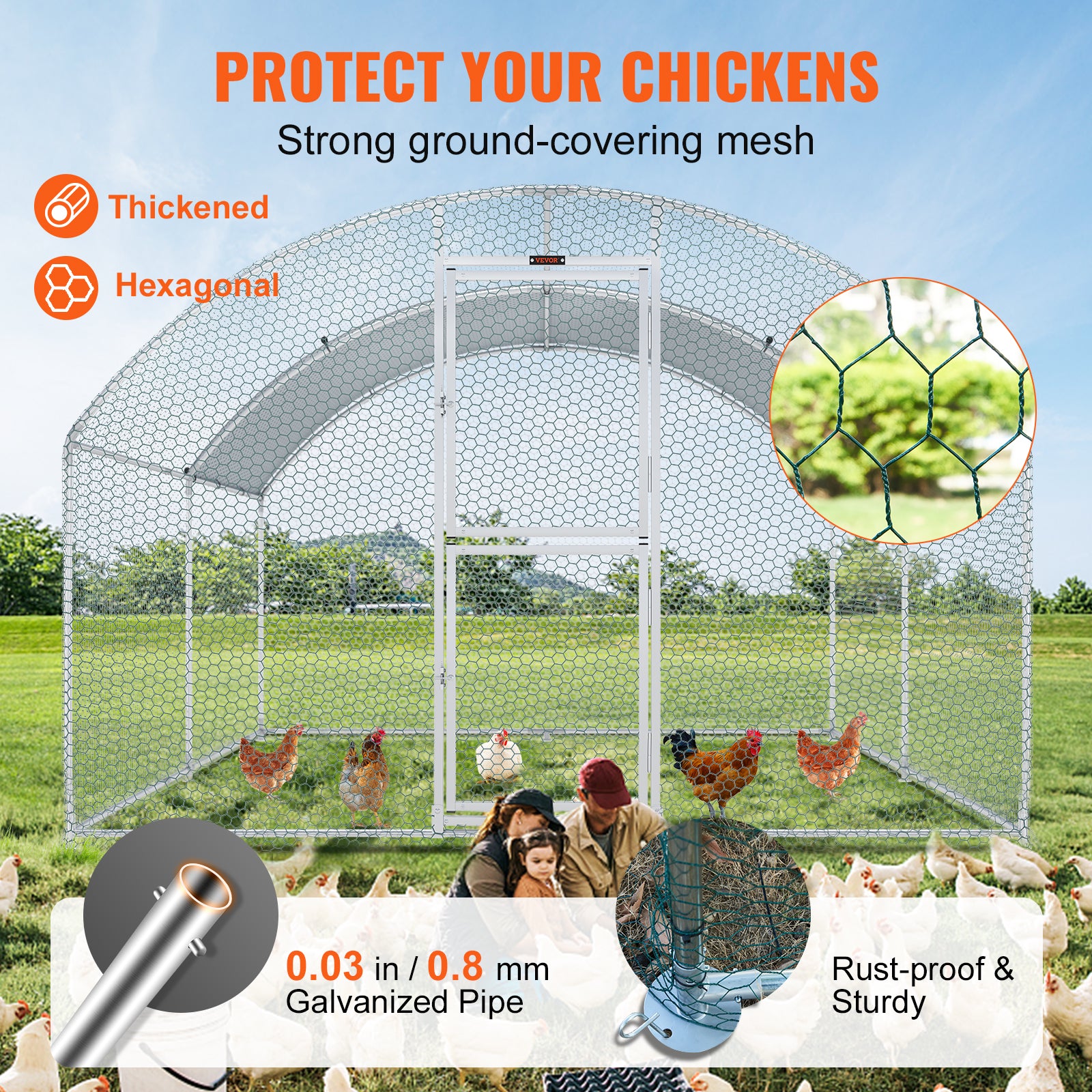 BENTISM Large Metal Chicken Coop Walk-In Chicken Run 13.1x9.8x6.6 ft Dome Roof