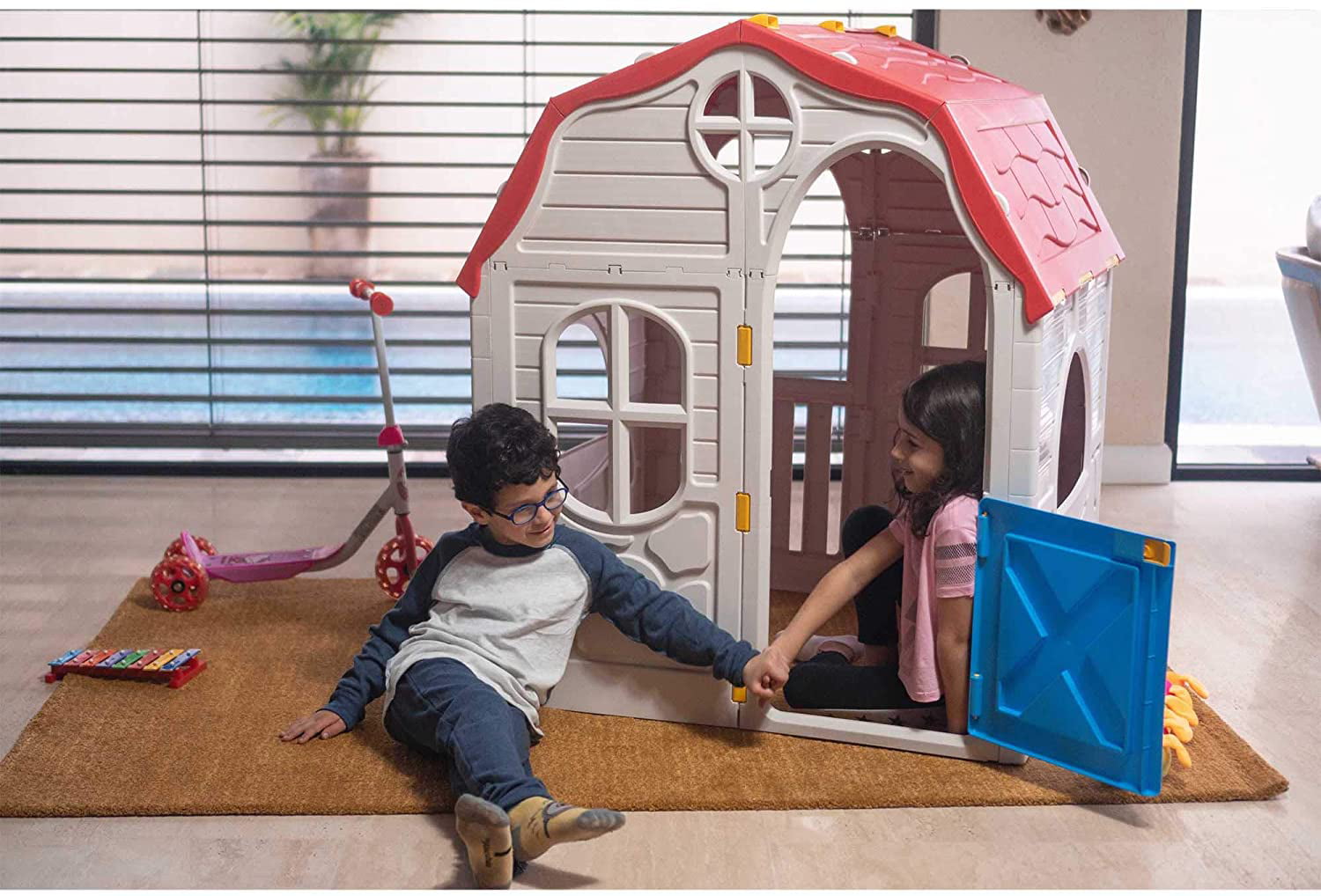 Kid's Classic Real Feel Cottage Compact Foldable Plastic Toddler Outdoor Playhouse for Children Ages 2 Years Old and Up, White