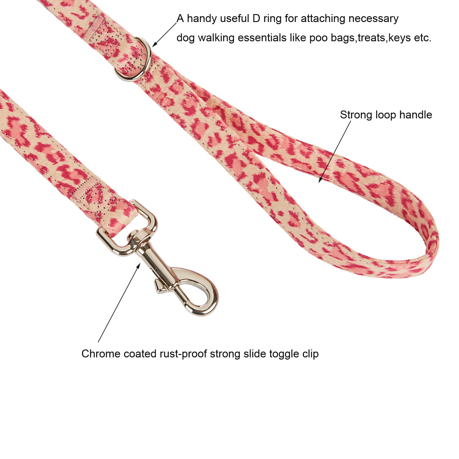 YUDOTE Funky Dog Collar and Leash Set Small Soft Strong Coller Lead Combo with Premium Flocking Fabric for Small Sized Breeds Daily Walking，Pink Leopard Pattern