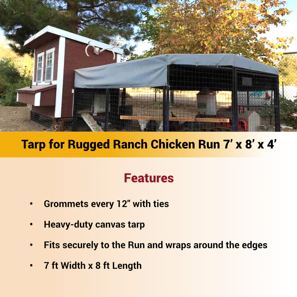 OverEZ Chicken Coops Tarp for Regular 8 ft. Chicken Run (7'W x 8'L x 4'H) - RUN NOT INCLUDED