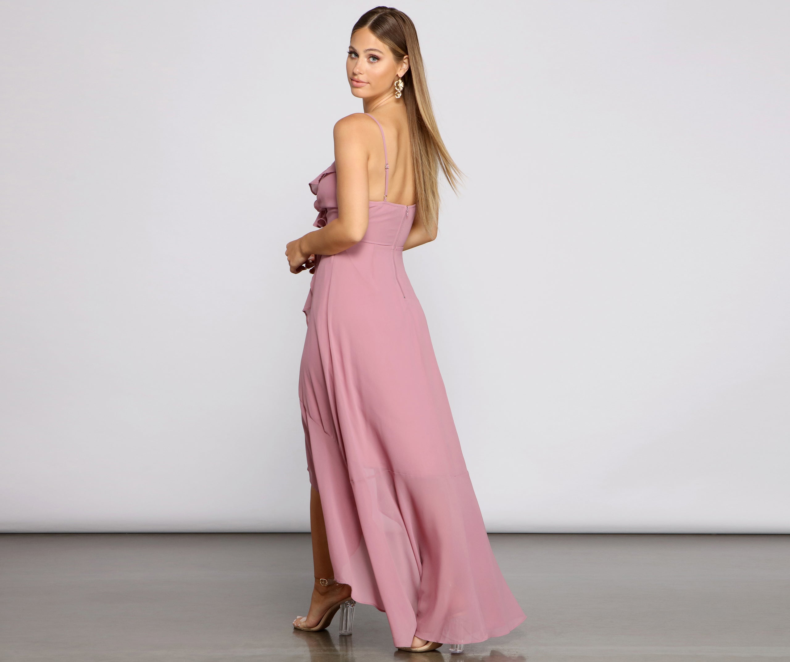 Frilly Romance Ruffled Chiffon High Low Dress